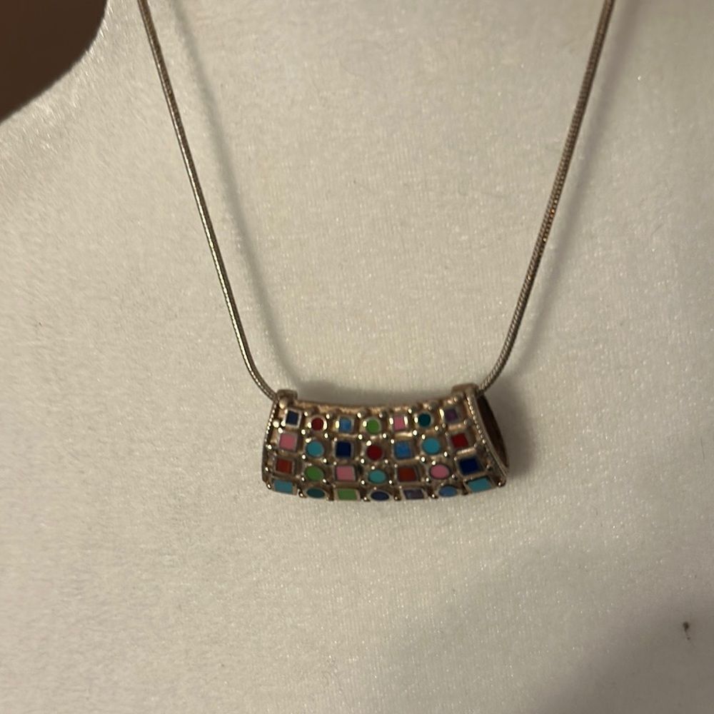 NwotHollow tube pendant Colorful Mosaic mini tiles floating Pendant Necklace - Picture 2 of 7